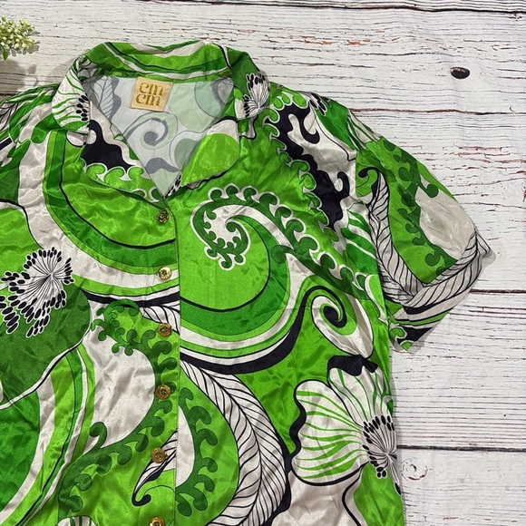 CIN CIN  Troppo Bowling Button Down Paisley Floral Shirt Fern - Picture 7 of 11